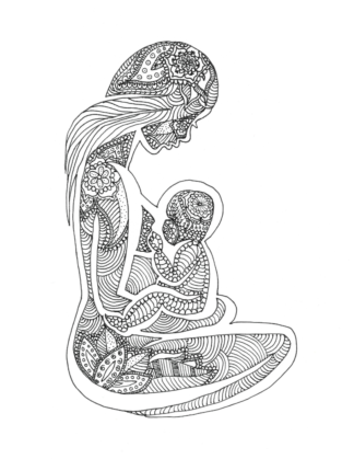 Kneeling to Feed - Breastfeeding Coloring Page